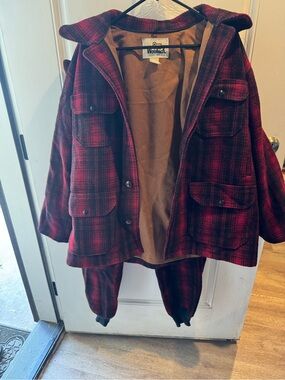 vintage Woolrich red and black buffalo plaid wool hunting jacket and pants